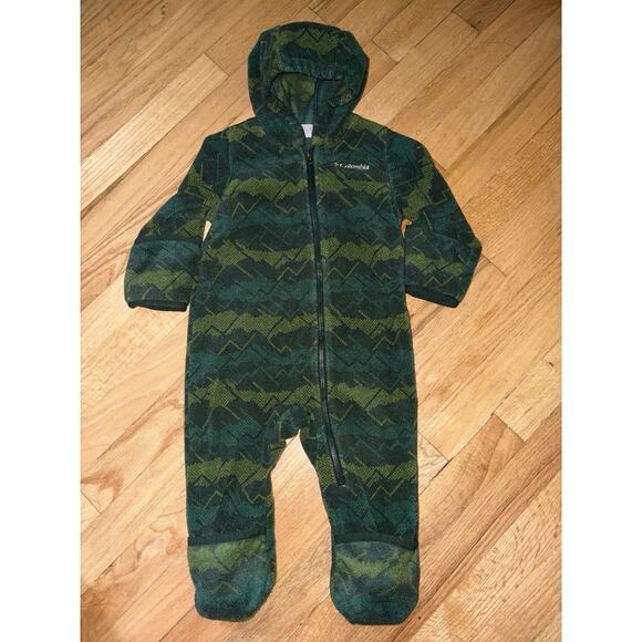 Columbia Baby Bunting 12-18m Fleece Hooded Green Aztec Print Outdoor Winter - Picture 2 of 4